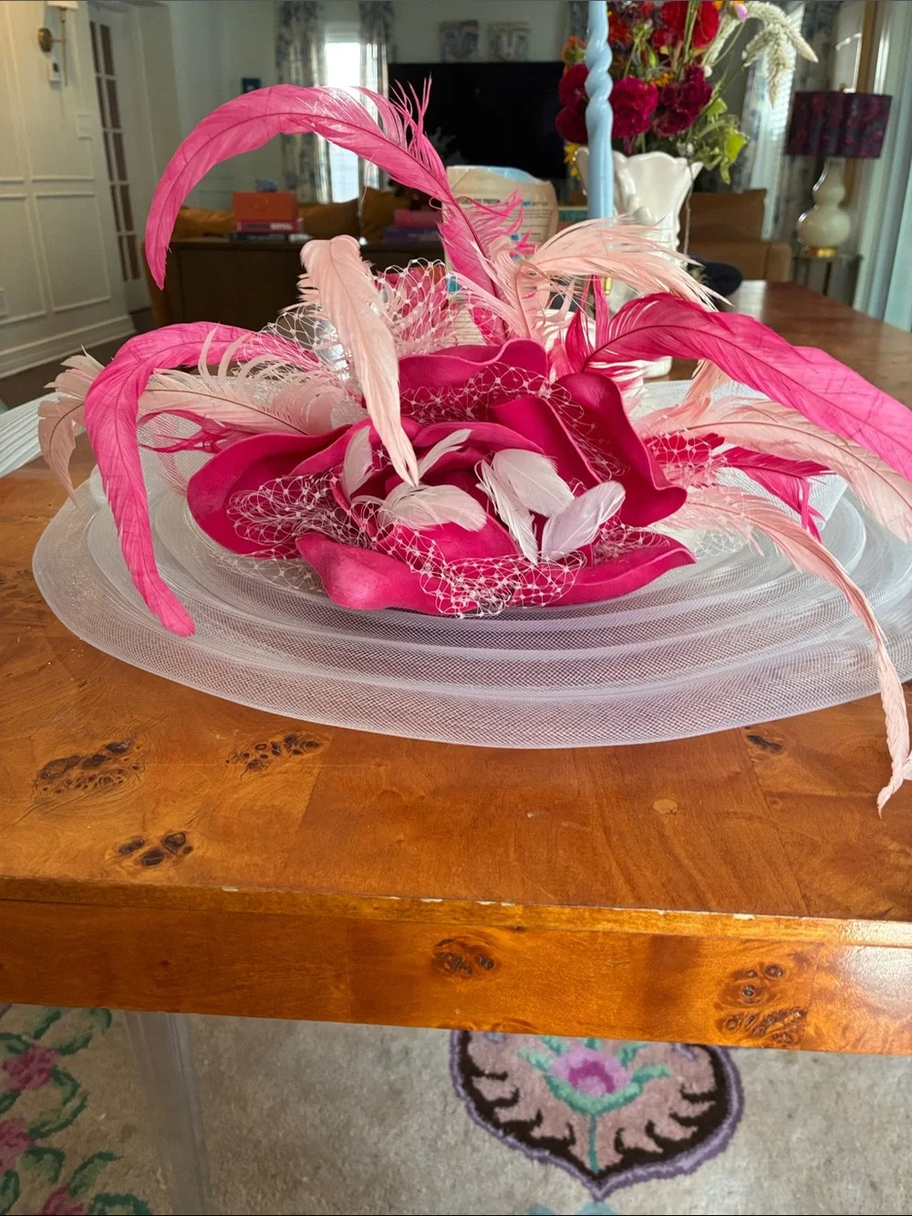 Unbranded Pink Feathered Decorative Hat Accent